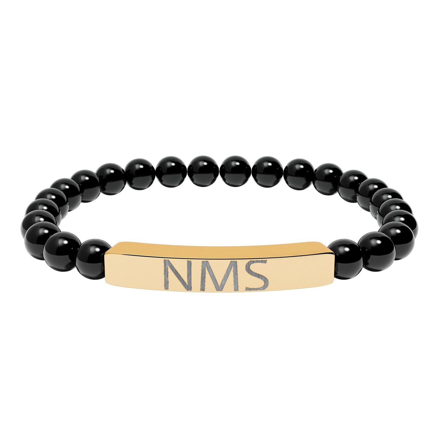 Engraved Natural Stone Bar Bracelet — Personalized Initials Stretch Bracelet