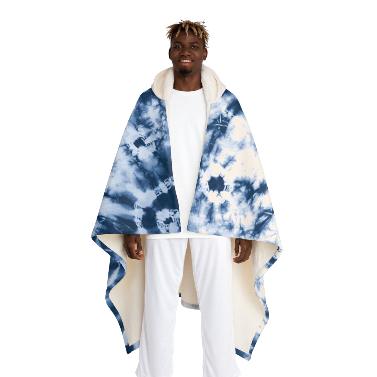 Tie-Dye Hooded Weighted Heavy Sherpa Blanket – Cozy Blue Tie-Dye Fleece with Hood Sensory