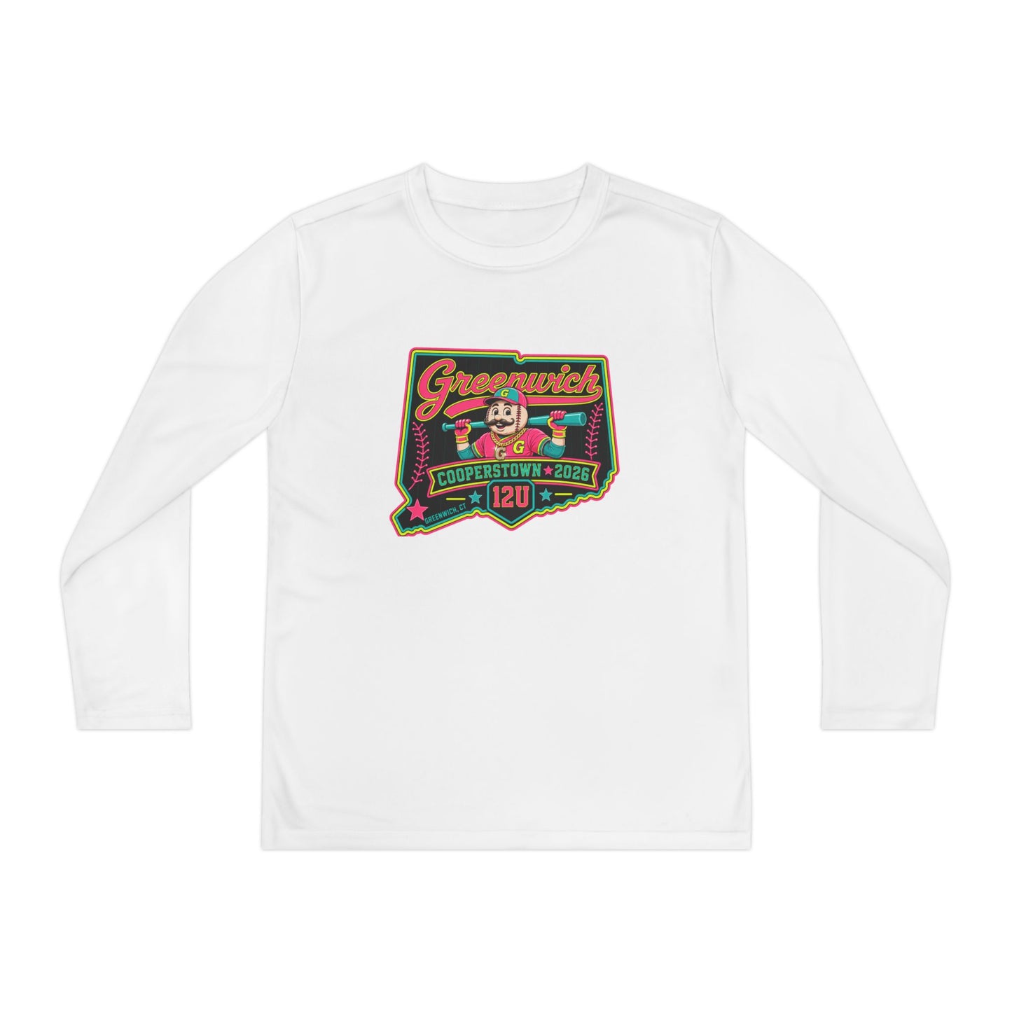 Greenwich Little League Youth Long Sleeve Tee – “Greenwich” Retro Baseball Competitor Shirt