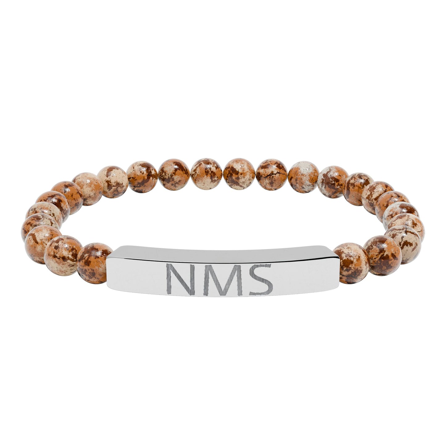 Engraved Natural Stone Bar Bracelet — Personalized Initials Stretch Bracelet