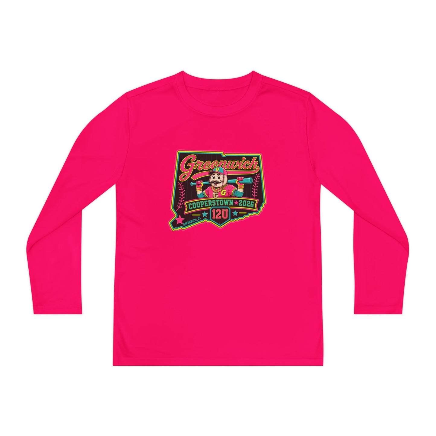 Greenwich Little League Youth Long Sleeve Tee – “Greenwich” Retro Baseball Competitor Shirt