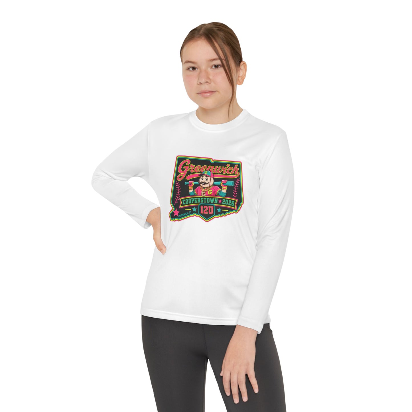 Greenwich Little League Youth Long Sleeve Tee – “Greenwich” Retro Baseball Competitor Shirt