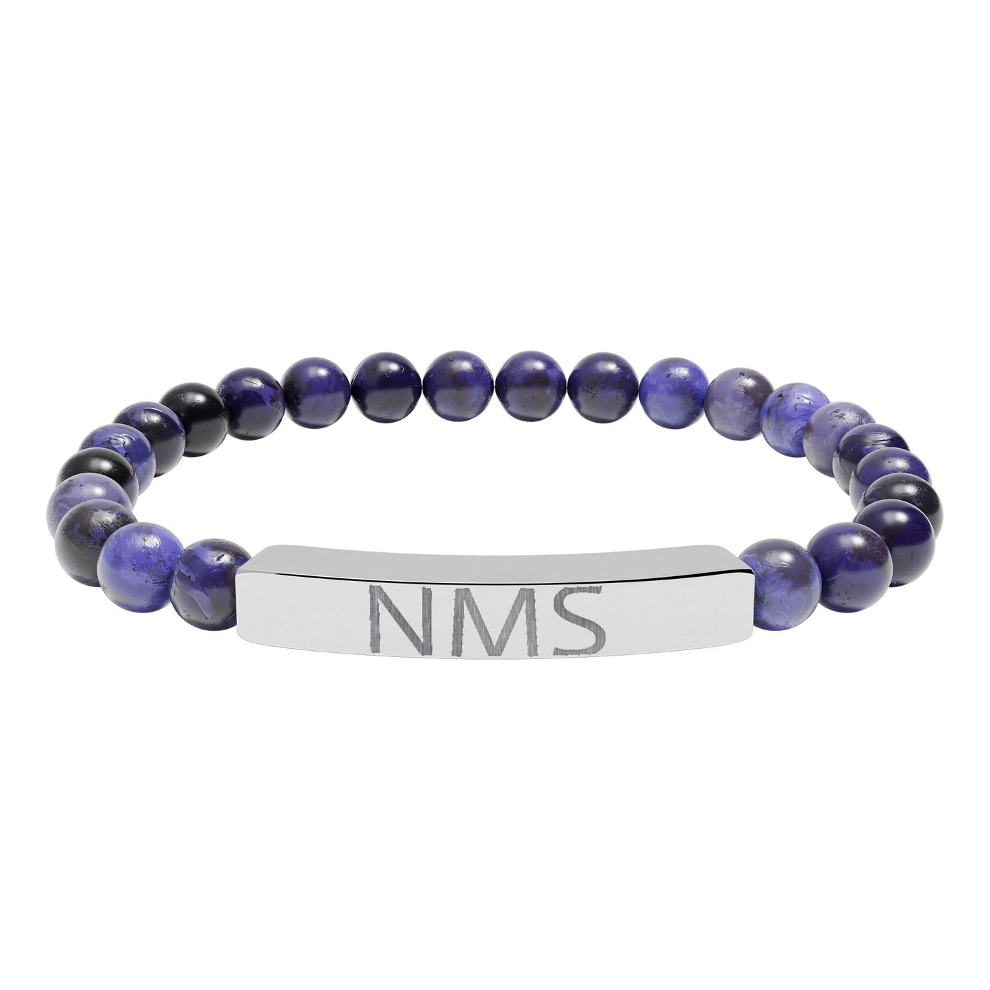 Engraved Natural Stone Bar Bracelet — Personalized Initials Stretch Bracelet