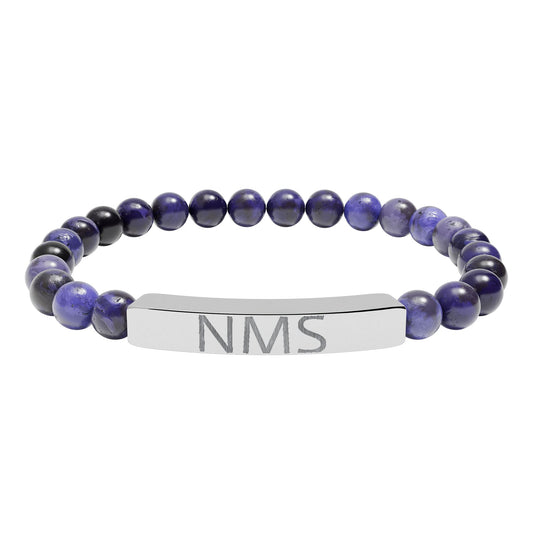 Engraved Natural Stone Bar Bracelet — Personalized Initials Stretch Bracelet