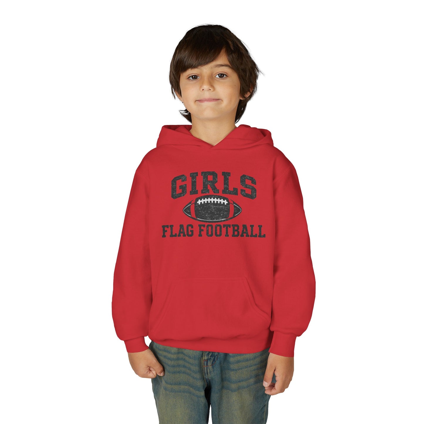 Girls Flag Football Youth Hoodie — Vintage Football Design