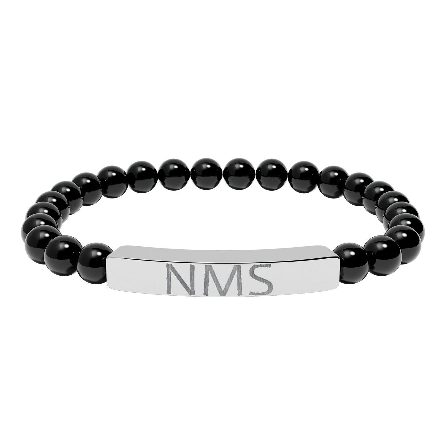 Engraved Natural Stone Bar Bracelet — Personalized Initials Stretch Bracelet