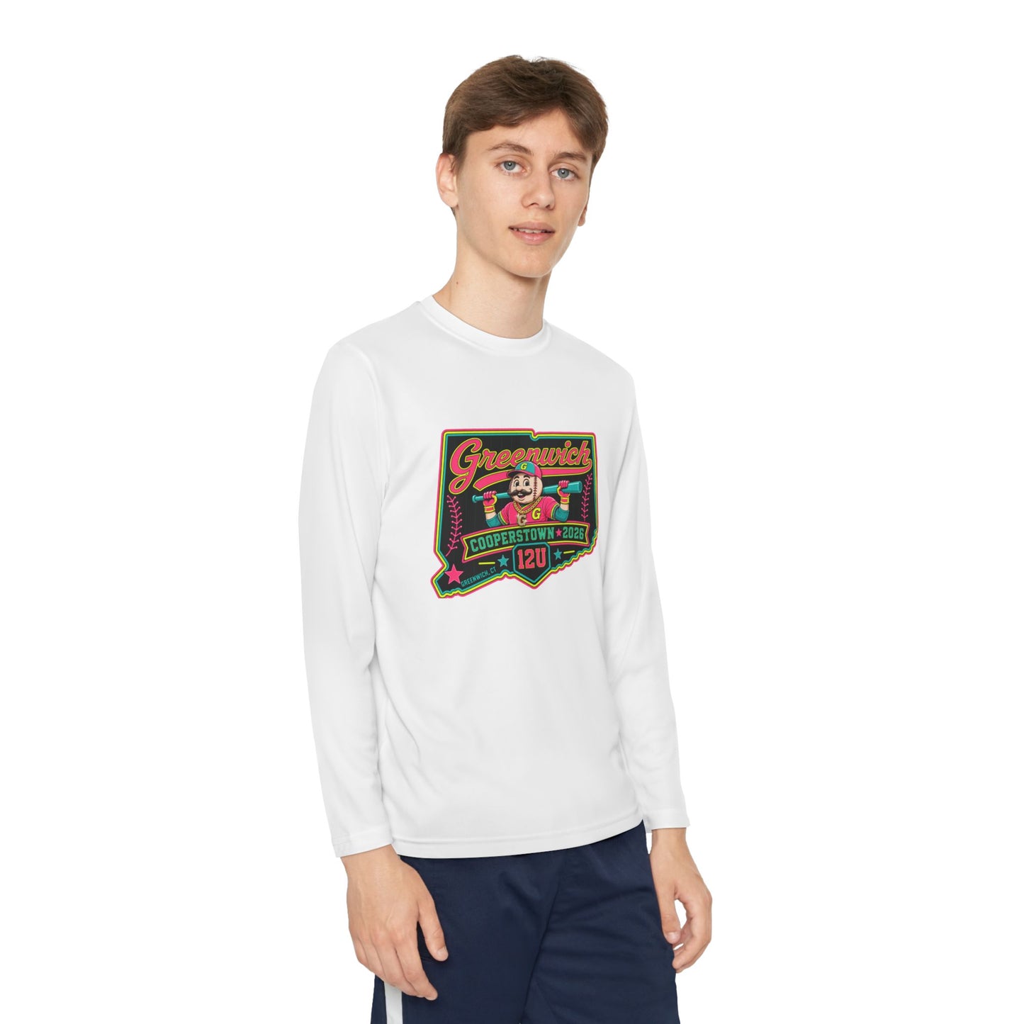 Greenwich Little League Youth Long Sleeve Tee – “Greenwich” Retro Baseball Competitor Shirt
