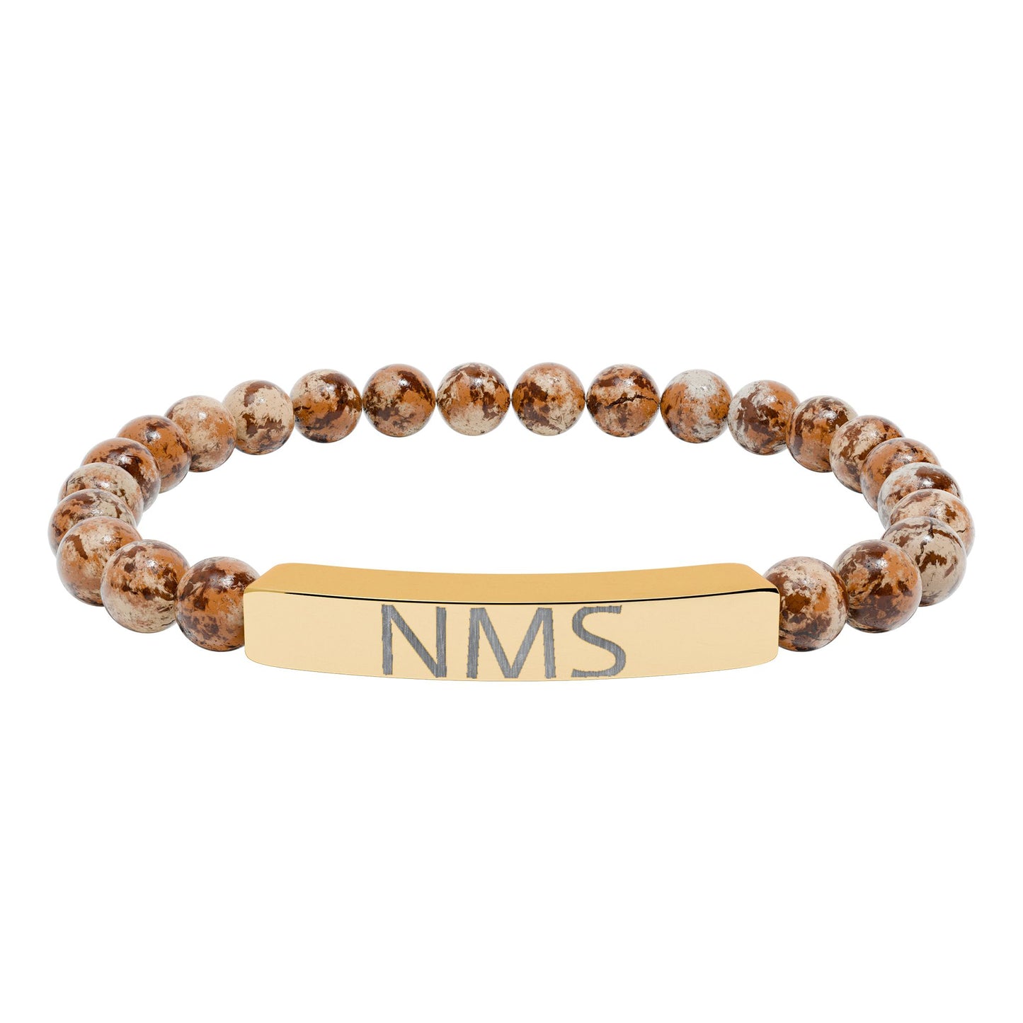 Engraved Natural Stone Bar Bracelet — Personalized Initials Stretch Bracelet