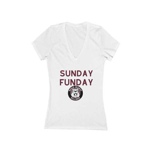 Sunday Funday Deep V-Neck Tee for Women | Fun Weekend Shirt, Casual Summer Top, Relaxed Fit, Gift for Friends