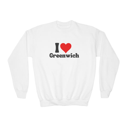 I love Greenwich Youth Crewneck Sweatshirt, Greenwich Connecticut Sweatshirt, Greenwich Home Town Merch