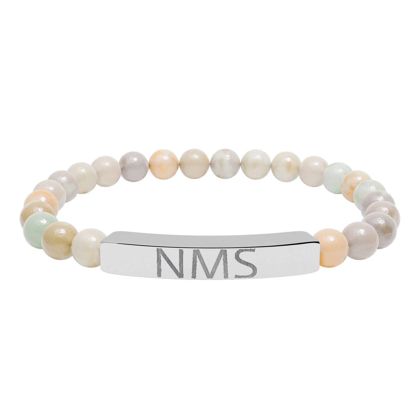 Engraved Natural Stone Bar Bracelet — Personalized Initials Stretch Bracelet