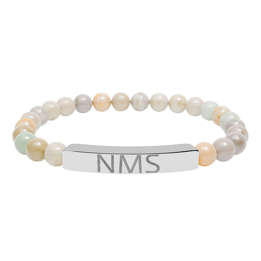 Engraved Natural Stone Bar Bracelet — Personalized Initials Stretch Bracelet