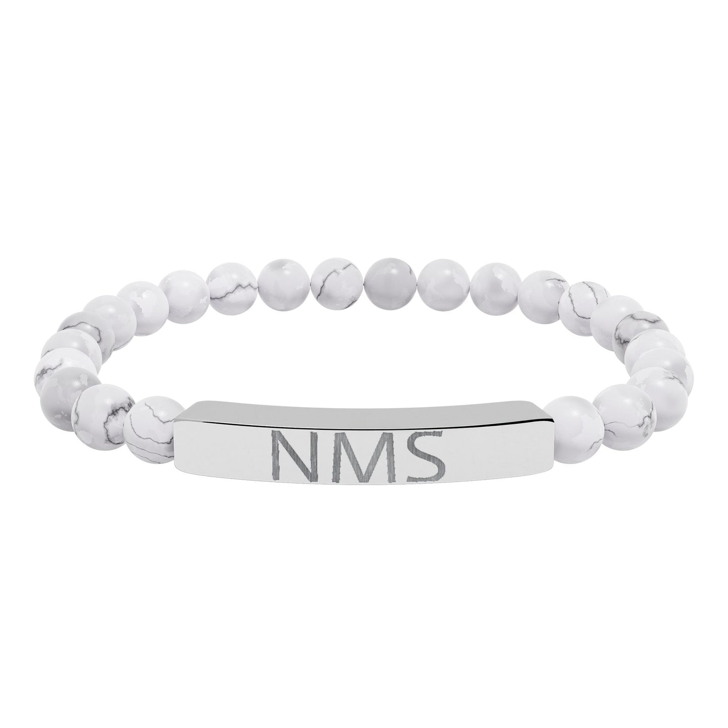 Engraved Natural Stone Bar Bracelet — Personalized Initials Stretch Bracelet