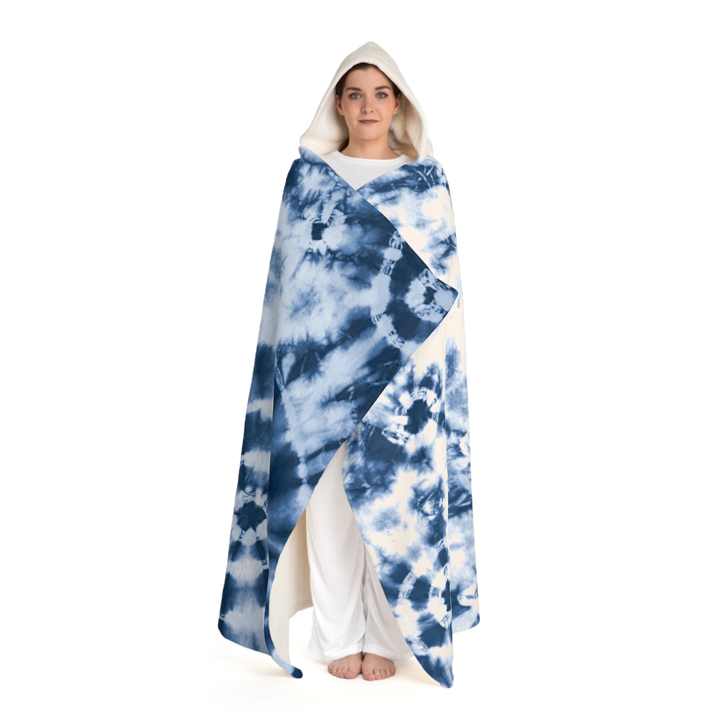 Tie-Dye Hooded Weighted Heavy Sherpa Blanket – Cozy Blue Tie-Dye Fleece with Hood Sensory