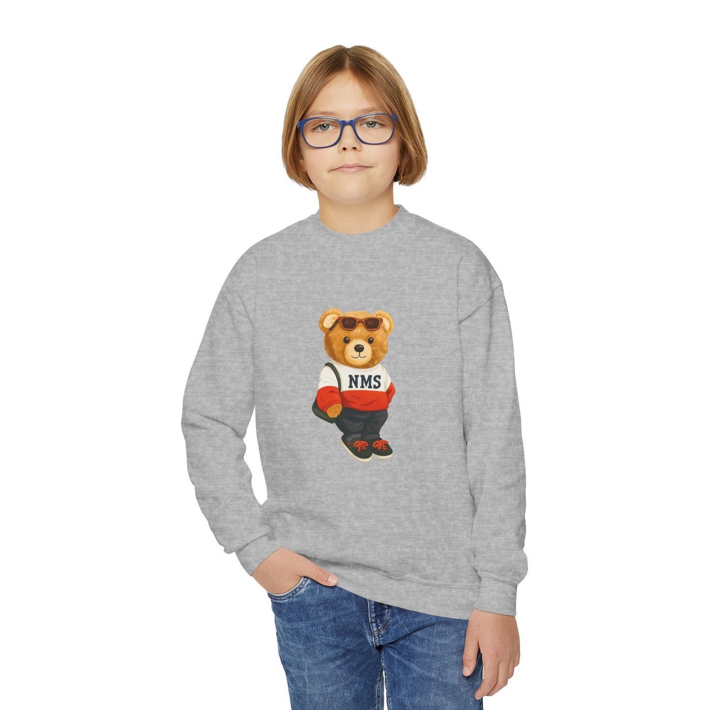 NMS YOUTH Bear Crewneck Sweatshirt — NMS Teddy Graphic