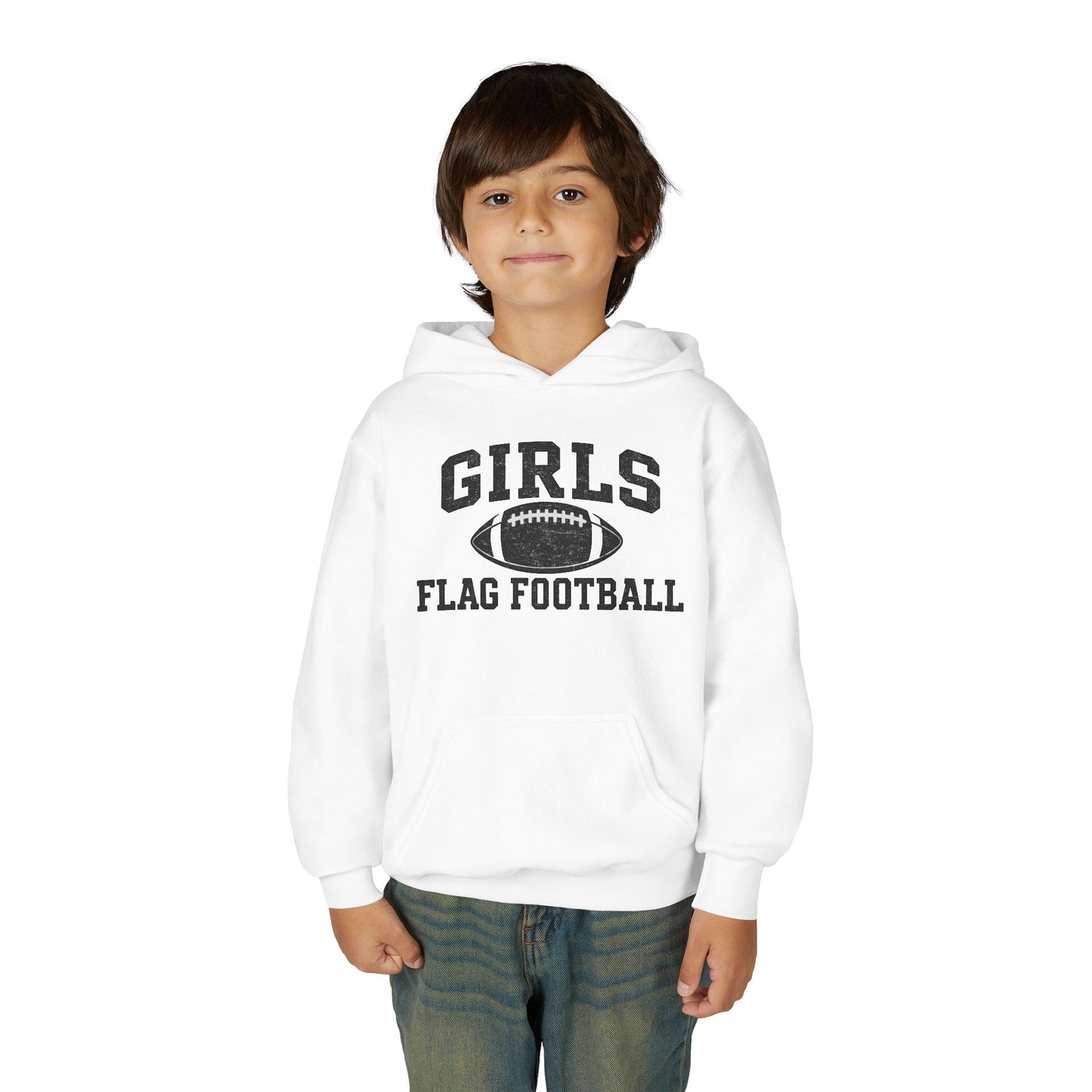 Girls Flag Football Youth Hoodie — Vintage Football Design